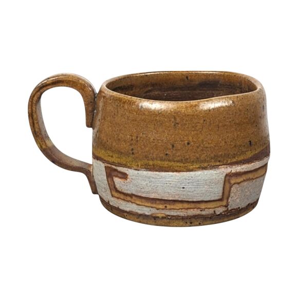 Handmade Studio Pottery Mug: Brown & White Glaze, Rustic Coffee Cup - Picture 2 of 7